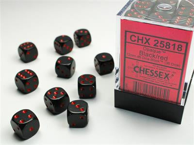 D6 12mm Opaque Black/Red