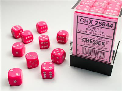 D6 12mm Opaque Pink/White