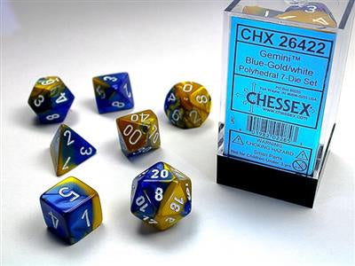 Dice 7ct Gemini Blue-Gold/White