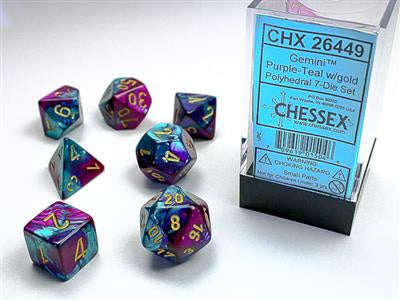 Dice 7ct Gemini Purple-Teal/Gold