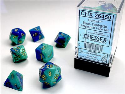 Dice 7ct Gemini Blue/Teal w/ Gold