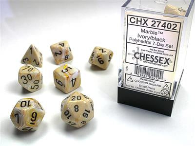 Dice 7ct Marble Ivory/Black