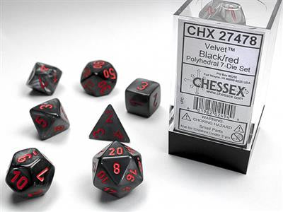 Dice 7ct Velvet Black/Red