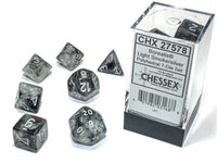 Dice 7ct Poly Borealis Light Smoke Silver