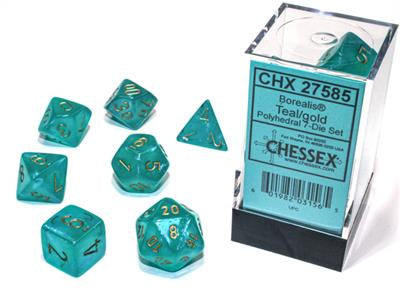 Dice 7ct Poly Borealis Teal Gold