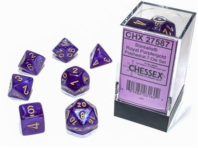 Dice 7ct Poly Borealis Royal Purple Gold